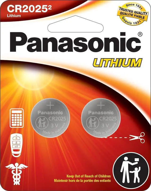 Main image of Panasonic CR2025 3.0 Volt Long Lasting Lithium Coin Cell Batteries in Child Resistant, Standards Based Packaging, 2-Battery Pack