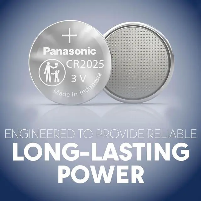 Alt view image 2 of 7 - Panasonic CR2025 3.0 Volt Long Lasting Lithium Coin Cell Batteries in Child Resistant, Standards Based Packaging, 2-Battery Pack
