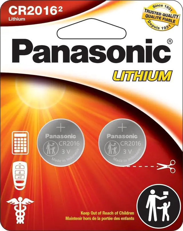 Main image of Panasonic CR2016 3.0 Volt Long Lasting Lithium Coin Cell Batteries in Child Resistant, Standards Based Packaging, 2-Battery Pack