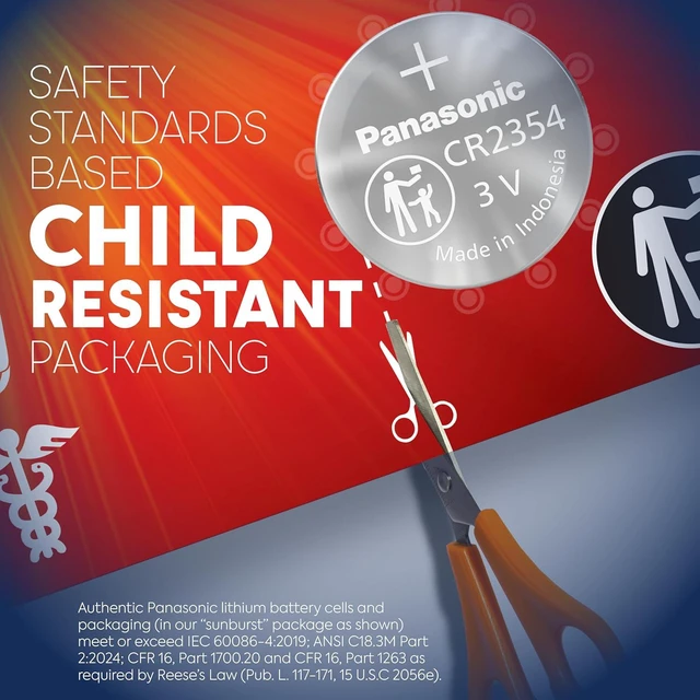Alt view image 3 of 7 - Panasonic CR2354 3.0 Volt Long Lasting Lithium Coin Cell Batteries in Child Resistant, Standards Based Packaging, 1-Battery Pack