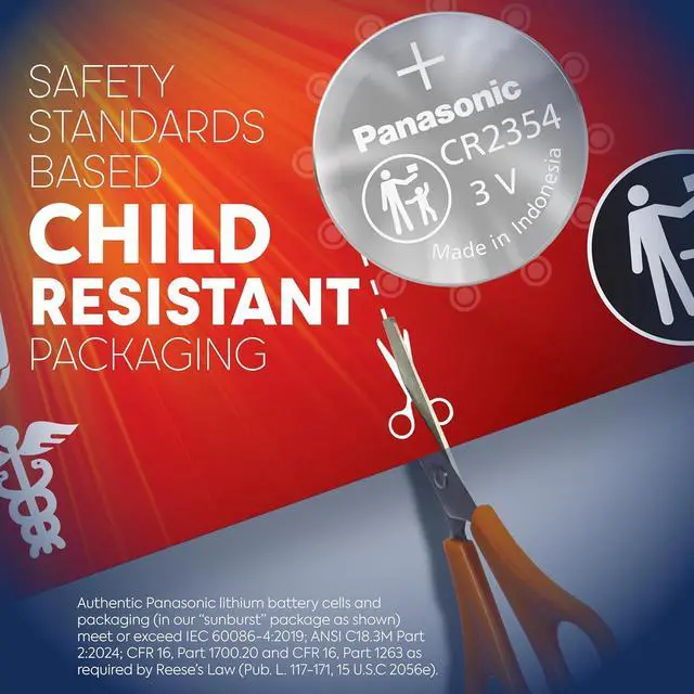Alt view image 3 of 7 - Panasonic CR2354 3.0 Volt Long Lasting Lithium Coin Cell Batteries in Child Resistant, Standards Based Packaging, 2-Battery Pack