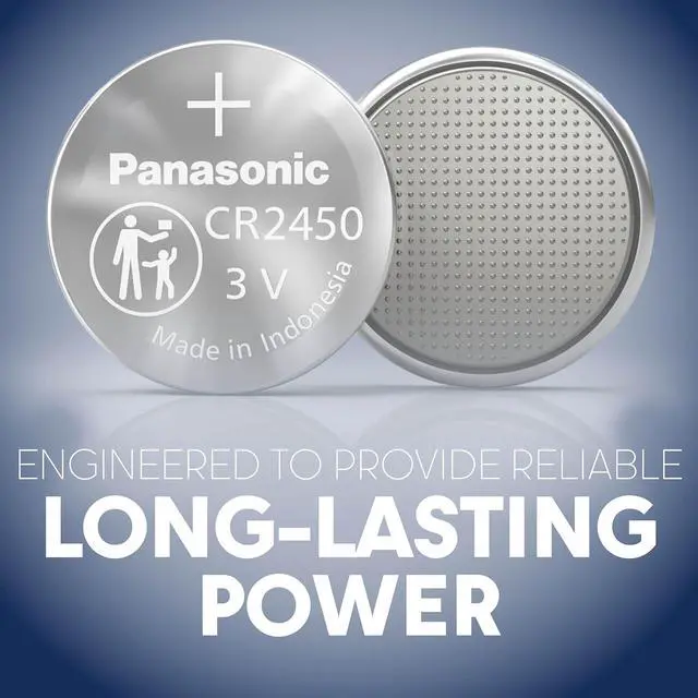 Alt view image 2 of 7 - Panasonic CR2450 3.0 Volt Long Lasting Lithium Coin Cell Batteries in Child Resistant, Standards Based Packaging, 2-Battery Pack