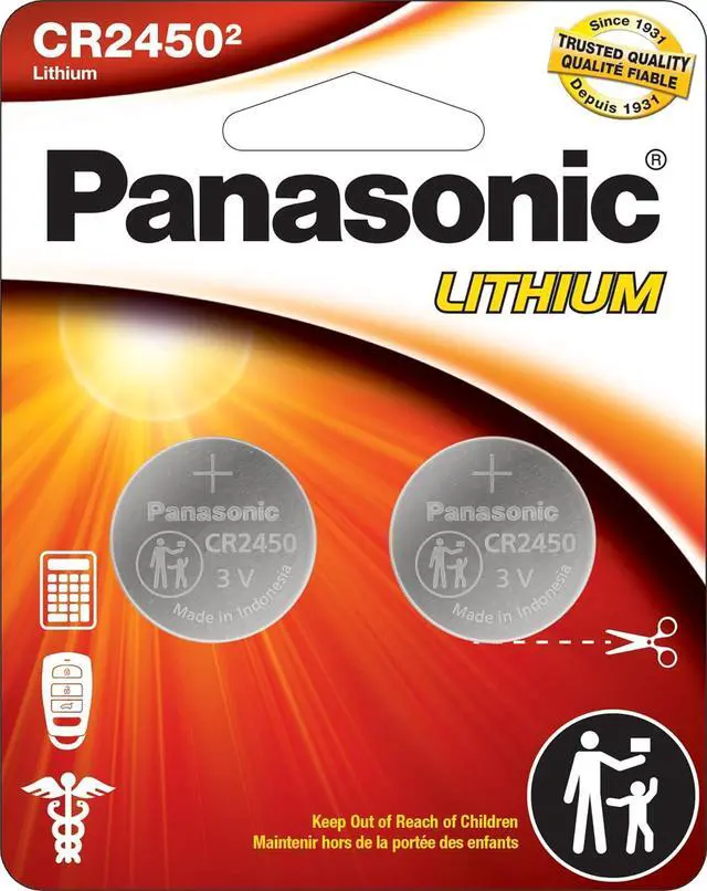 Main image of Panasonic CR2450 3.0 Volt Long Lasting Lithium Coin Cell Batteries in Child Resistant, Standards Based Packaging, 2-Battery Pack