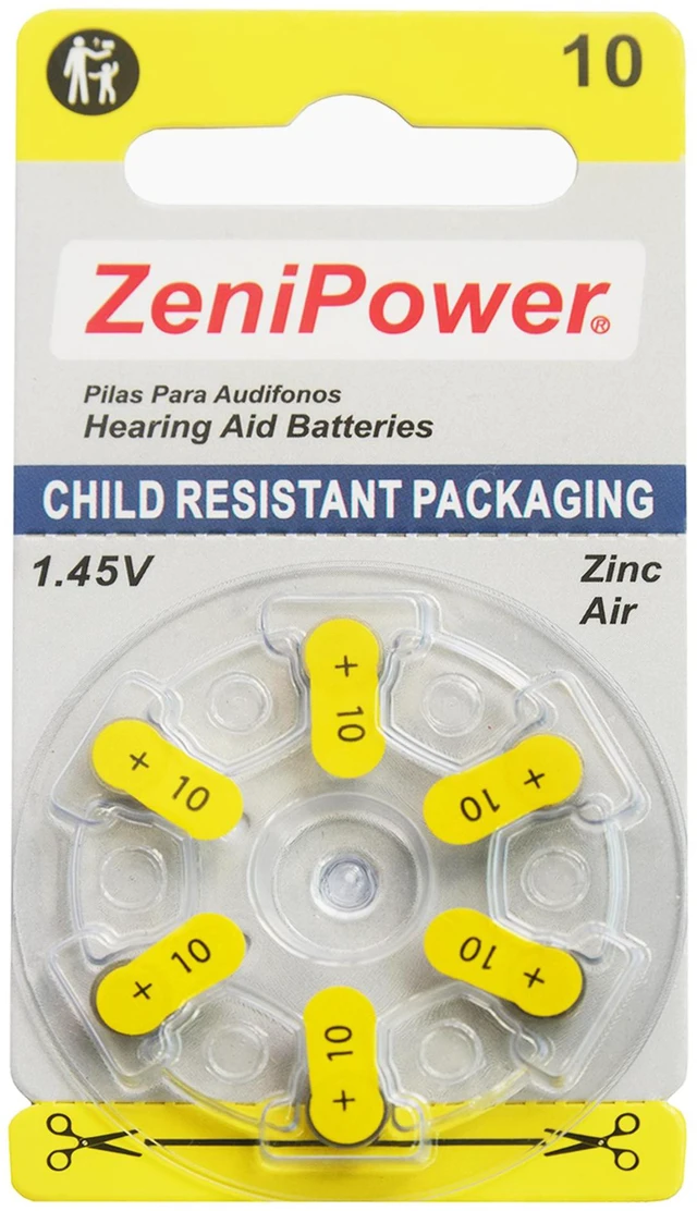 Main image of ZeniPower Size 10 PR70 1.45V Zinc Air Hearing Aid Batteries (Pack of 6)