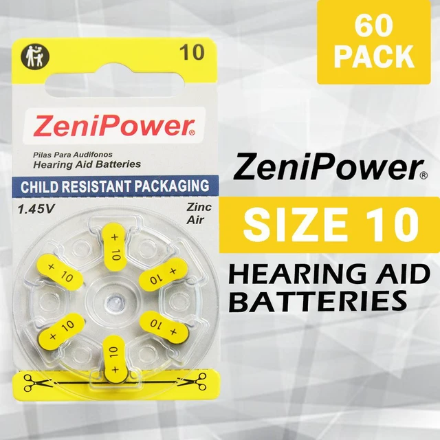 Alt view image 2 of 5 - ZeniPower Size 10 PR70 1.45V Zinc Air Hearing Aid Batteries (Pack of 6)