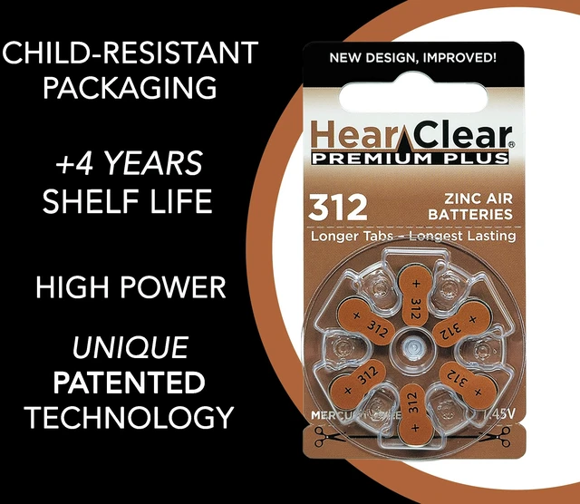 Alt view image 2 of 6 - Hear Clear Size 312 Zinc Air 1.45V Hearing Aid Batteries Brown Tab (60 Pack)