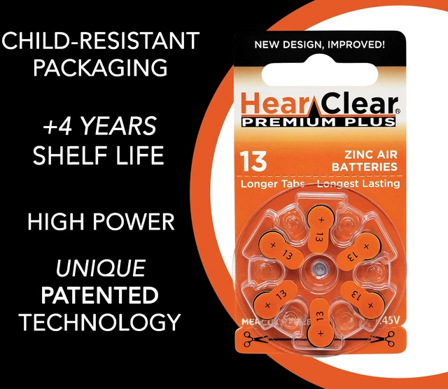 Alt view image 3 of 6 - Hearclear Size 13 Hearing Aid Batteries Orange Tab + Keychain (60 Batteries)