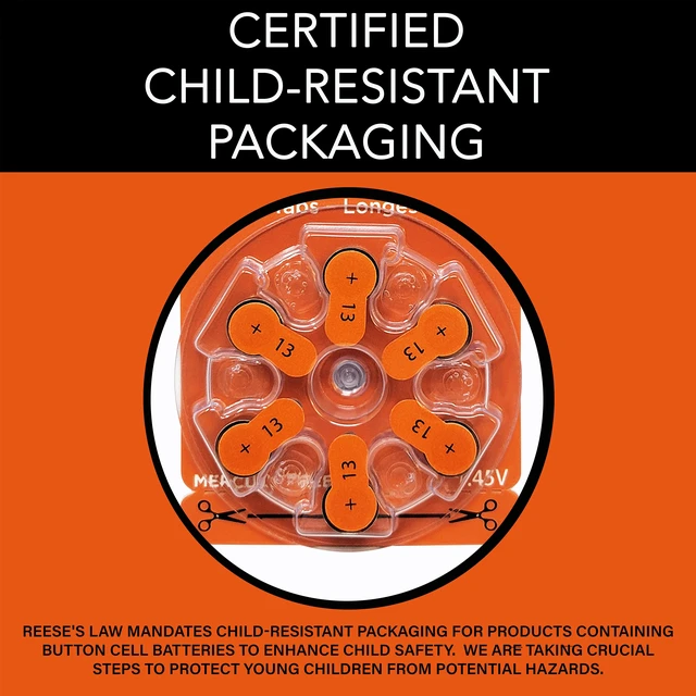 Alt view image 5 of 6 - Hearclear Size 13 Hearing Aid Batteries Orange Tab + Keychain (60 Batteries)