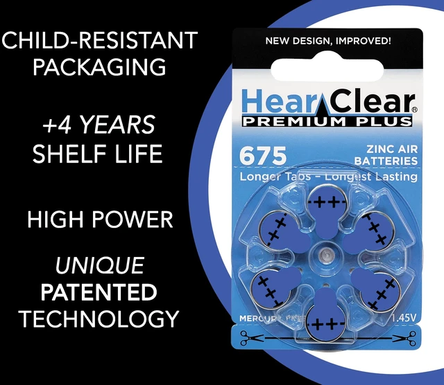 Alt view image 3 of 6 - Hear Clear Size 675 PR44 Hearing Aid Batteries Blue Tab (60 Batteries)