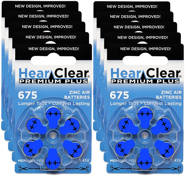 Main image of Hear Clear Size 675 PR44 Hearing Aid Batteries Blue Tab (60 Batteries)