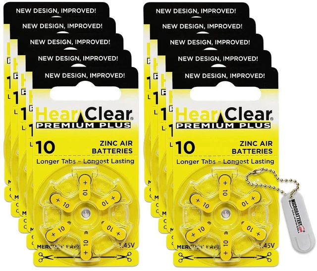 Main image of Hearclear Size 10 PR230 Hearing Aid Batteries Yellow Tab + Keychain (60 Batteries)