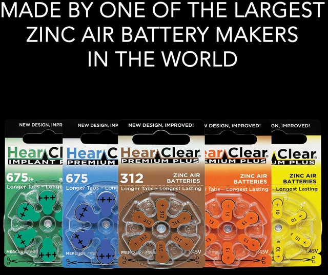 Alt view image 6 of 6 - Hearclear Size 10 PR230 Hearing Aid Batteries Yellow Tab + Keychain (60 Batteries)