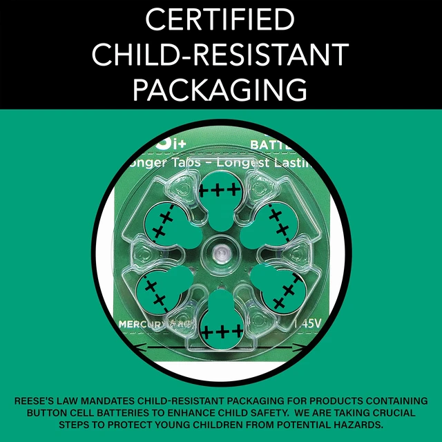 Alt view image 5 of 6 - HearClear Size 675P Cochlear Implant Hearing Aid Batteries Green Tab (60 Batteries)