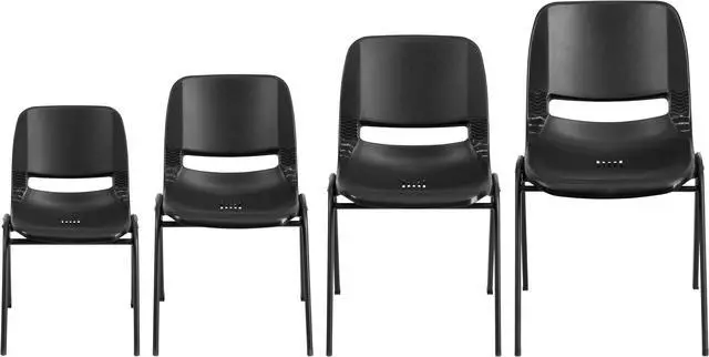 Alt view image 2 of 19 - HERCULES Series 880 lb. Capacity Black Ergonomic Shell Stack Chair with Black Frame
