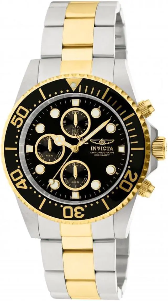 Alt view image 3 of 17 - Invicta 1772 Men's Pro Diver Two Tone Black Dial Coin Edge Bezel Chronograph Wat