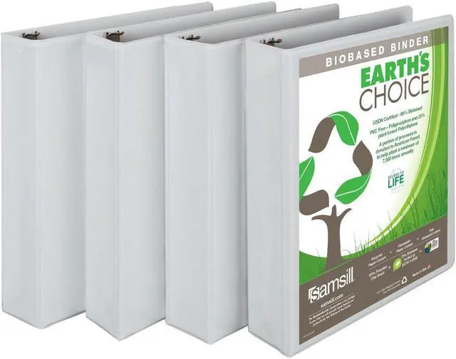 Alt view image 7 of 11 - Samsill I08957 Earth's Choice Biobased View Binder, 3 Ring Binder, 1.5 Inch, Round Ring, Customizable, White, 4 Pack
