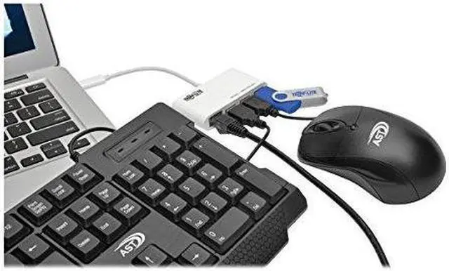Alt view image 3 of 20 - Tripp Lite 3-Port USB-C to USB-A Hub Portable w/ Gigabit Ethernet Port RJ45 (U460-003-3AG)