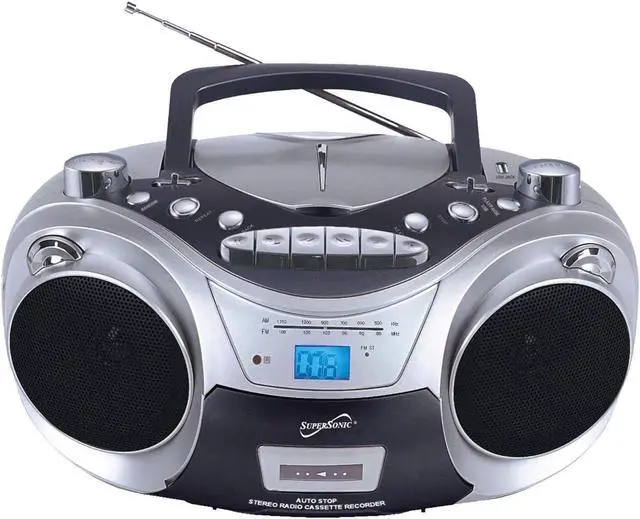 Alt view image 5 of 12 - Supersonic SC-709 SILVER Portable MP3 & CD Player with Cassette Recorder & AM/FM Radio (Silver)