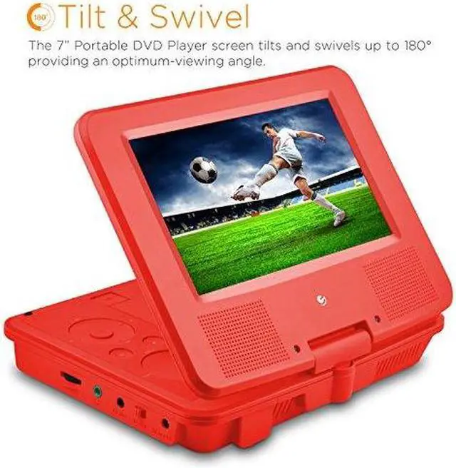 Alt view image 9 of 19 - Ematic EPD707RD 7-Inch Portable DVD Player with Matching Headphones and Bag (Red)