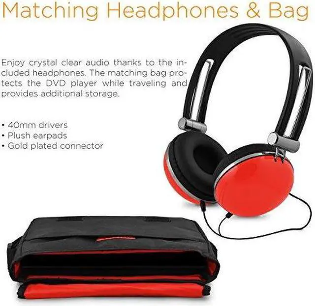 Alt view image 5 of 19 - Ematic EPD707RD 7-Inch Portable DVD Player with Matching Headphones and Bag (Red)