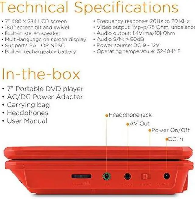 Alt view image 6 of 19 - Ematic EPD707RD 7-Inch Portable DVD Player with Matching Headphones and Bag (Red)