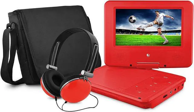 Alt view image 4 of 19 - Ematic EPD707RD 7-Inch Portable DVD Player with Matching Headphones and Bag (Red)
