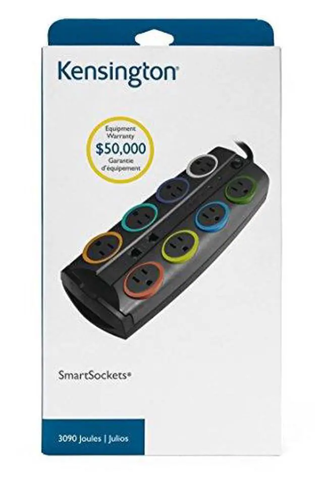 Alt view image 8 of 13 - SmartSockets Color-Coded Surge Protector 8 Outlets 8 ft Cord 3090 Joules