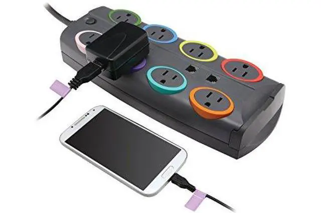 Alt view image 10 of 13 - SmartSockets Color-Coded Surge Protector 8 Outlets 8 ft Cord 3090 Joules