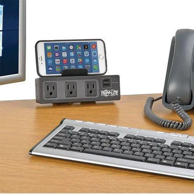 Alt view image 4 of 20 - Tripp Lite Protect It! 3-Outlet Surge Protector with Desk Clamp & 2 USB Ports