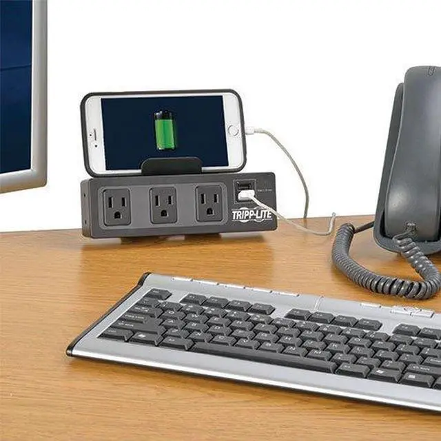 Alt view image 3 of 20 - Tripp Lite Protect It! 3-Outlet Surge Protector with Desk Clamp & 2 USB Ports