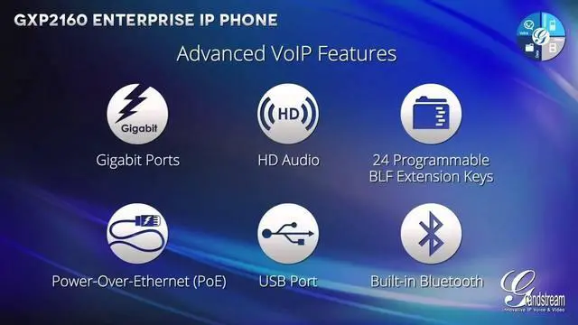 Alt view image 4 of 16 - Grandstream Gxp2160 Ip Phone - Bluetooth - Desktop Wall Mountable