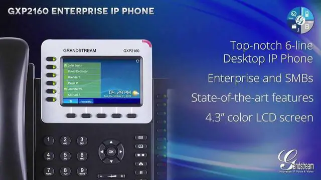 Alt view image 3 of 16 - Grandstream Gxp2160 Ip Phone - Bluetooth - Desktop Wall Mountable