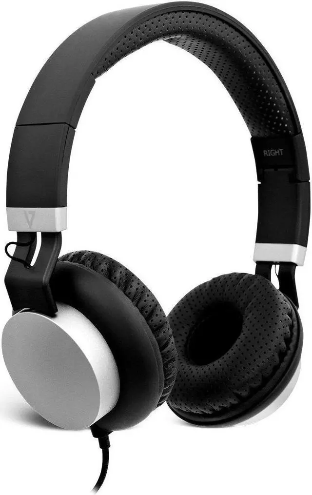 Alt view image 3 of 20 - V7 Lightweight On-Ear Headphones - Black/Silver - Stereo - Black, Silver - Mini-phone - Wired - On-ear, Over-the-head - Binaural - Supra-aural - Noise Canceling