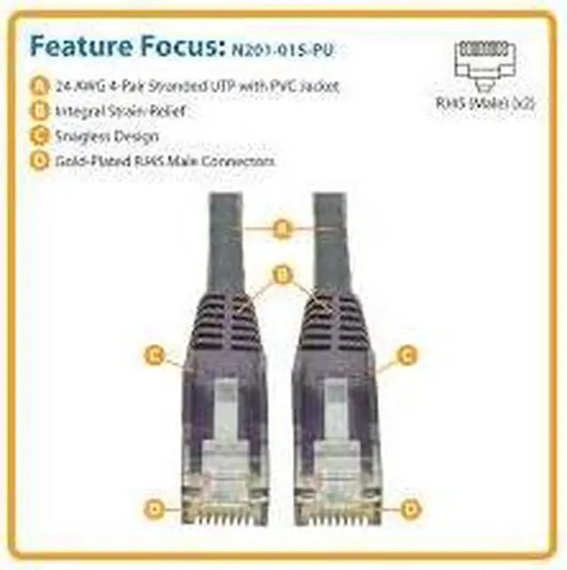 Main image of TRIPP LITE N201-015-PU 15 ft. Cat 6 Purple Snagless Molded UTP Patch Cable (RJ45 M/M)