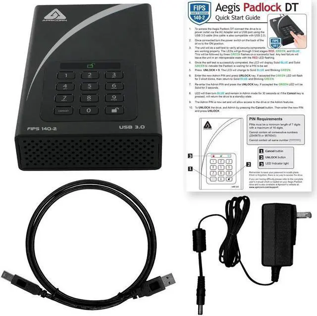 Alt view image 4 of 19 - Apricorn Aegis Padlock Dt Fips Adt-3Pl256f-12Tb 12 Tb Desktop Hard Drive - External - Black - Taa Compliant
