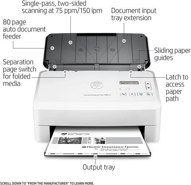 Alt view image 2 of 20 - HP Scanjet Enterprise Flow 7000 s3 Sheetfed OCR Scanner 600dpi