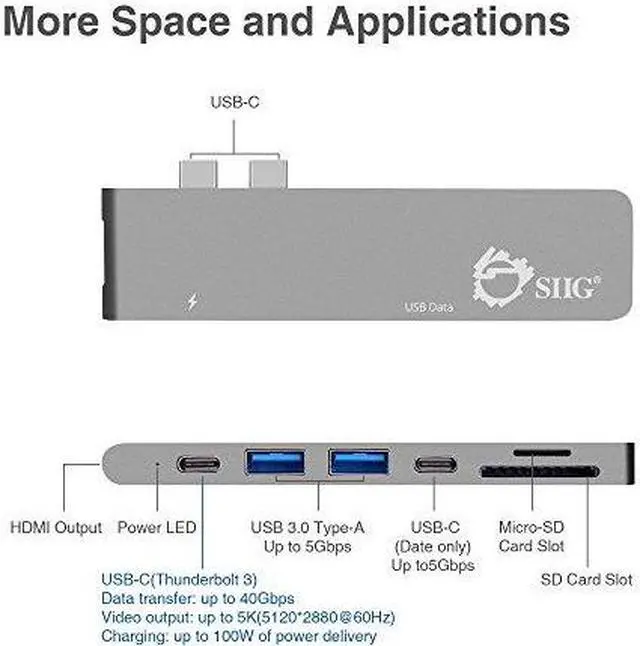 Alt view image 8 of 20 - SIIG Thunderbolt 3 USB-C Hub HDMI with Card Reader & PD Adapter - Space Gray