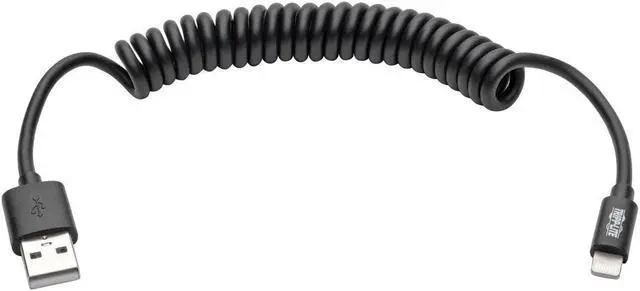 Alt view image 2 of 10 - Tripp Lite M100-004COIL-BK Black USB Sync/Charge Coiled Cable with Lightning Connector (M/M)
