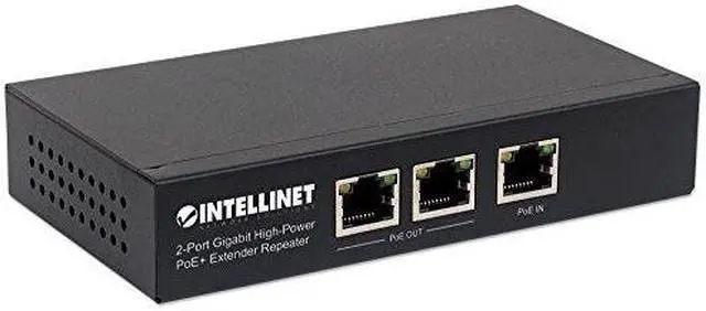 Alt view image 4 of 9 - Intellinet 2-Port Gigabit High-Power PoE+ Extender Repeater, IEEE 802.3at/af Compliant Range Extender, 100 m (328 ft.) Additional Range, 2 PSE Ports, Metal