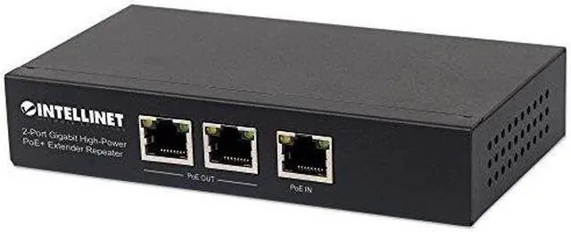 Alt view image 3 of 9 - Intellinet 2-Port Gigabit High-Power PoE+ Extender Repeater, IEEE 802.3at/af Compliant Range Extender, 100 m (328 ft.) Additional Range, 2 PSE Ports, Metal