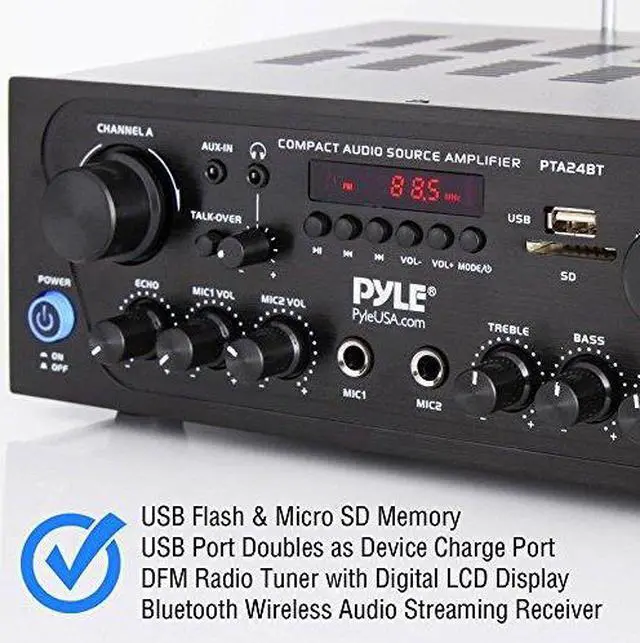 Alt view image 4 of 20 - Pyle PTA24BT 250W 2-Channel Compact Bluetooth Home Audio Amplifier with Stereo Receiver