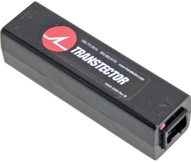 Main image of TRANSTECTOR 10/100 Base-T (x) Gas Tube Arrestor. Covers all POE circuits upto 60V. RJ 45 connectors. Not rated for outdoor use unless in enclosure