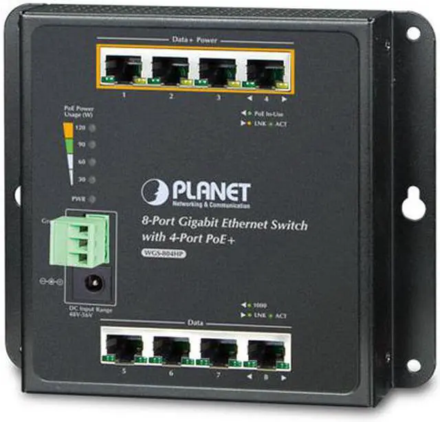Main image of PLANET Technology - WGS-804HP - Planet 8-Port 10/100/1000T Wall Mounted Gigabit Ethernet Switch with 4-Port PoE+ - 8