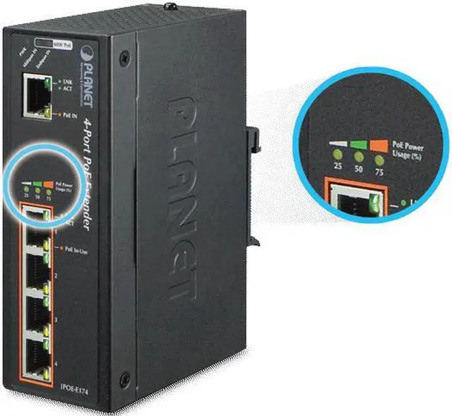 Alt view image 2 of 4 - Planet IPOE-E174 1-Port Ultra PoE to 4-Port 802.3af/at Gigabit PoE Extender