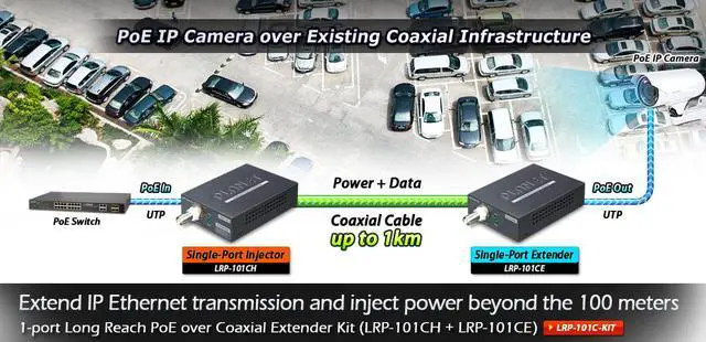 Alt view image 5 of 6 - Planet LRP-101C-KIT 1-Port Long Reach PoE Over Coax Extender Kit (LRP-101CH + LRP-101CE)