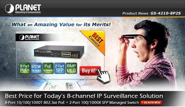 Alt view image 3 of 4 - Planet GS-4210-8P2S 8-Port 10/100/1000T 802.3at PoE + 2-Port 100/1000X SFP Managed Switch