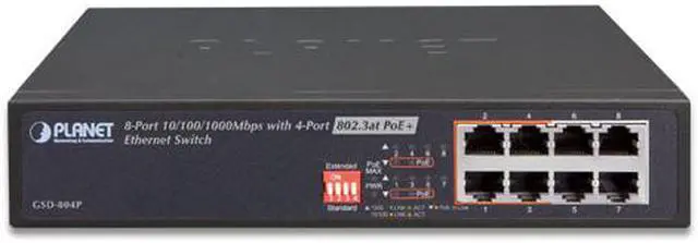 Alt view image 5 of 5 - Planet GSD-804P 8-Port 10/100/1000 Mbps with 4-Port PoE Ethernet Switch