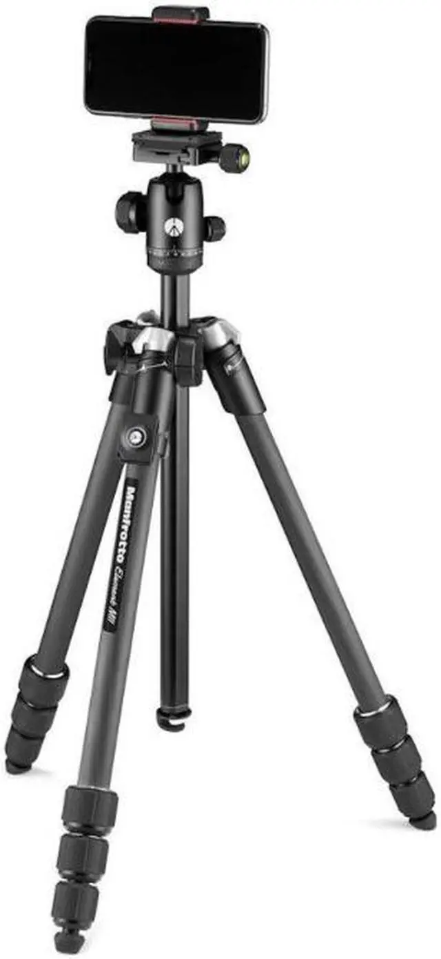 Alt view image 11 of 14 - Manfrotto Element MII Mobile Bluetooth 4-Section Carbon Fiber Traveler Tripod, Black