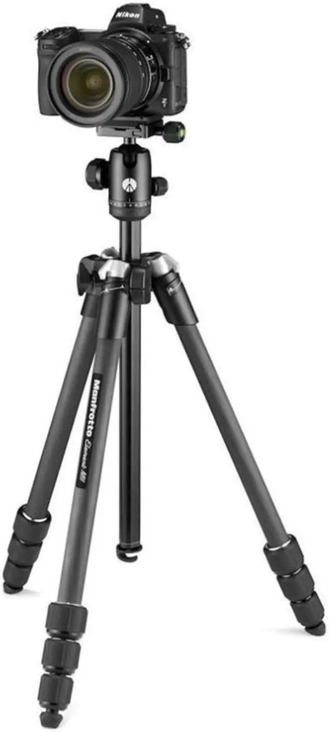 Alt view image 12 of 14 - Manfrotto Element MII Mobile Bluetooth 4-Section Carbon Fiber Traveler Tripod, Black