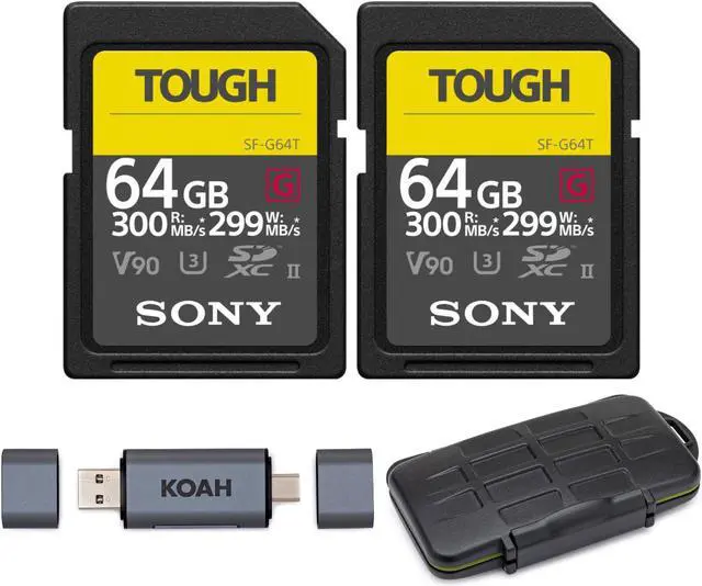Main image of Sony 64GB UHS-II Tough G-Series SD Card 2-Pack Bundle with Case and Reader